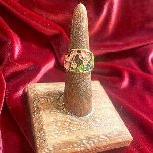 Hand Painted Gold and Enamel Cloisonné Ring